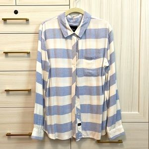 Rails Cream and Blue Button Down Cotton Shirt
